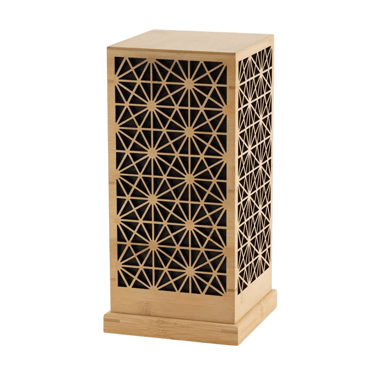 Wooden vase with geometric lattice design on a transparent background