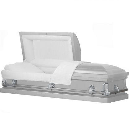 Silver casket with white interior on a transparent background